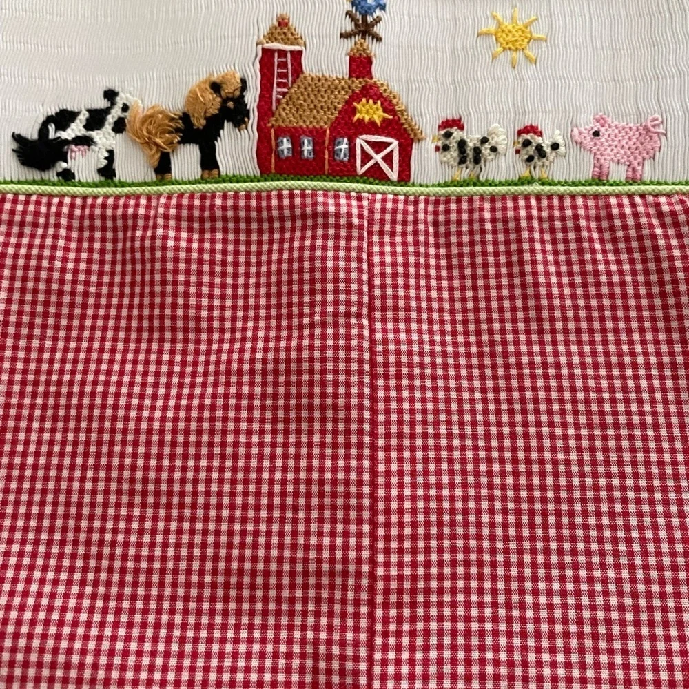 Stellybelly Smocked Overalls, Size 18M, Red Checked Barn & Farm Animals.